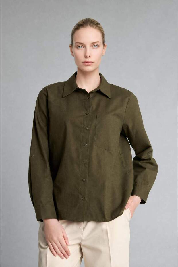 Regular Fit Flared Cotton Long Sleeve Shirt W7734Az26Au
