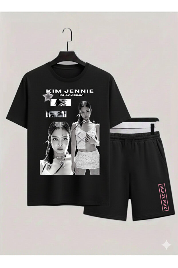 Jennie from Blackpink K-Pop Printed Cotton Short Sleeved Children's Tshirt-Shorts Two-Piece Set