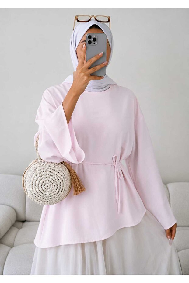 Women's Cross Detailed Waist Drawstring Tunic -0330