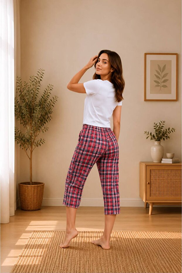 Women's 100% Cotton Seasonal Patterned Short Sleeve T-Shirt Capri Pajama Set