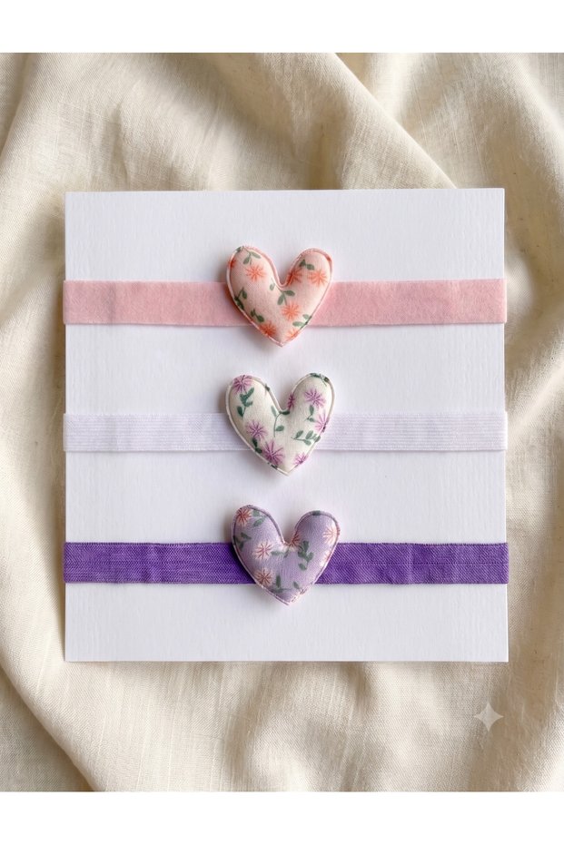 Set of 3 Heart-Shaped Flexible Baby Bandanas – Soft Textured Hair Bands