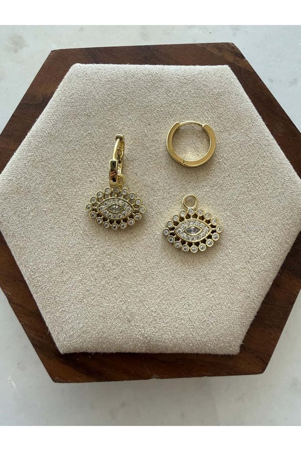 Special Series Stone Edged Eye Earrings Gold