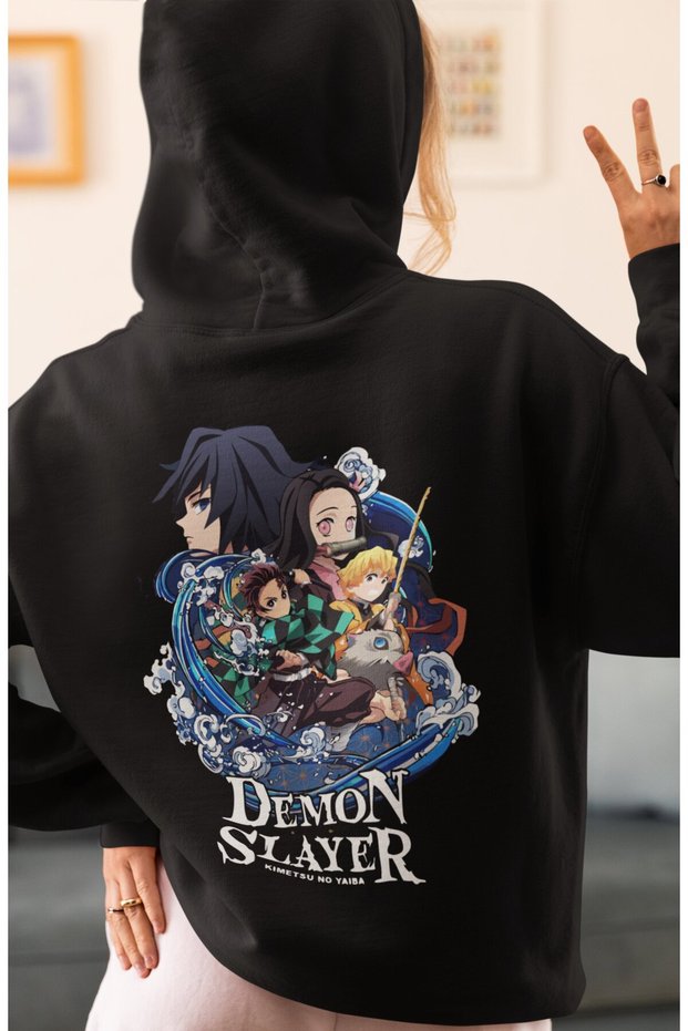 Demon Slayer Characters Kimetsu No Yaiba Anime Back Printed Unisex Oversize Combed Cotton Hoodie