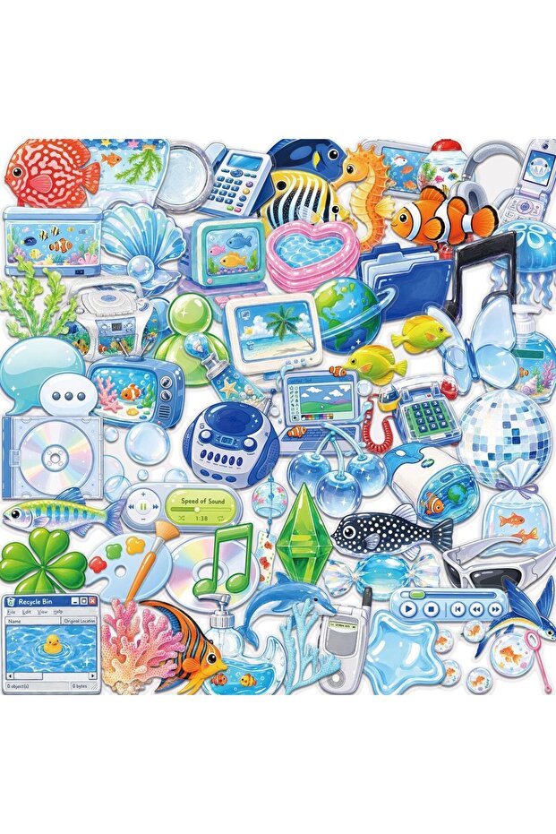 Red 50Pcs Frutiger Aero Blue Transparent Stickers Aesthetics Funny Decoration Decals DIY Phone Noteb