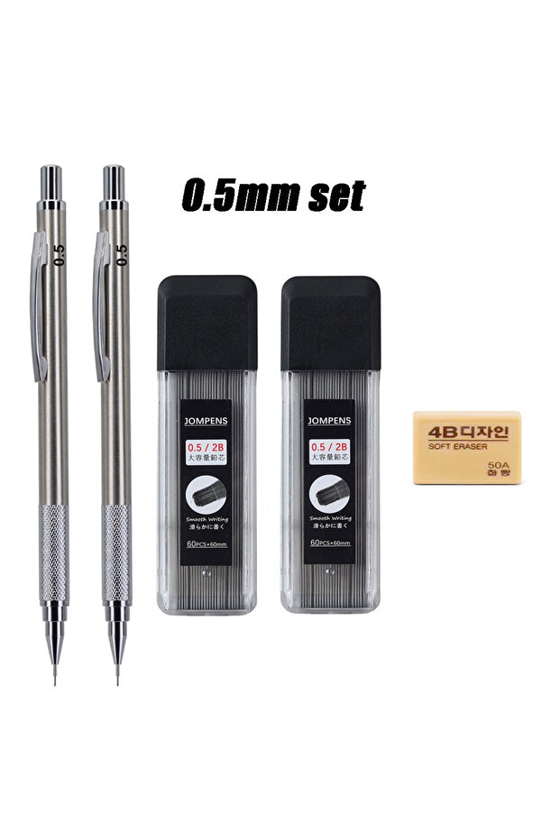 0.5mm set 0.3/0.5/0.7/0.9mm Metal Automatic Pencils Set with 2B Lead Refill, Anti Slip Automatic Pen
