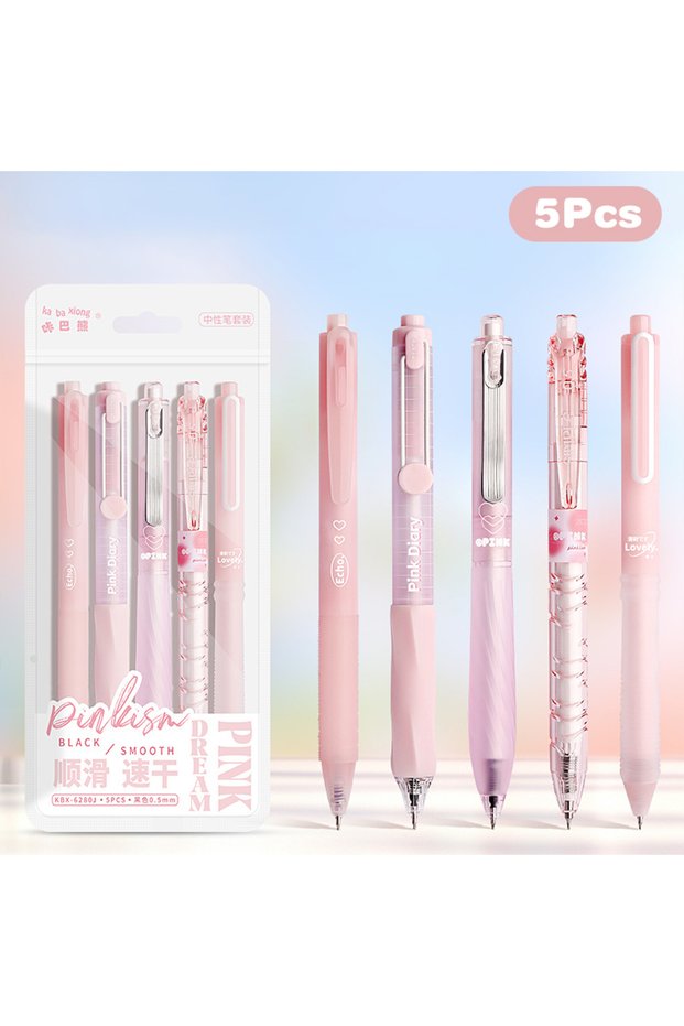 A8-5Pcs 5/10Pcs Cute Solid Color Gel Pens, 0.5mm Black Ink Quick Drying Smooth Neutral Pens for Scho