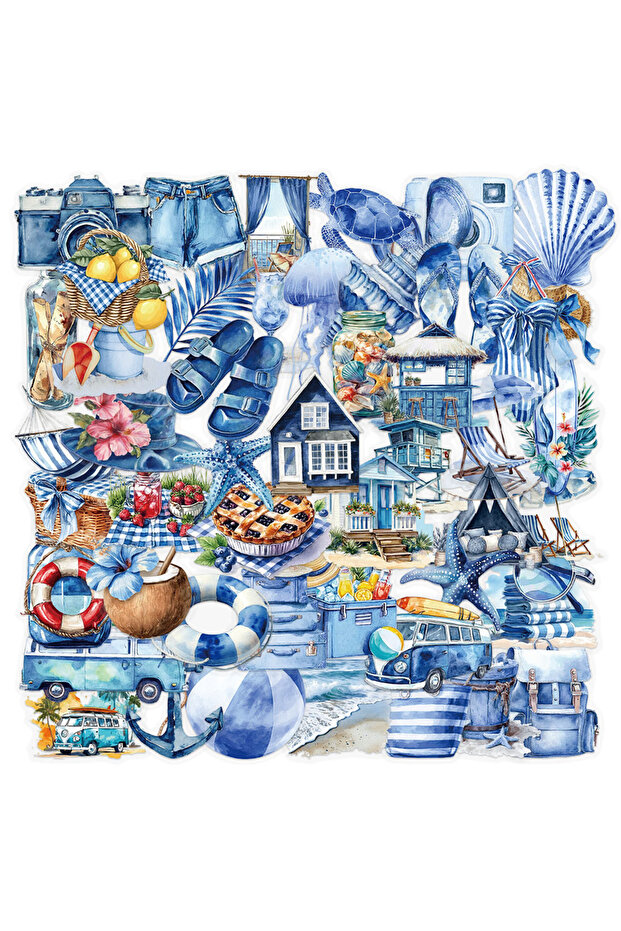 50-Pack X 2 50-Pack Summer Beach Blue Waterproof Stickers Transparent PET Decoration Decals for Wate