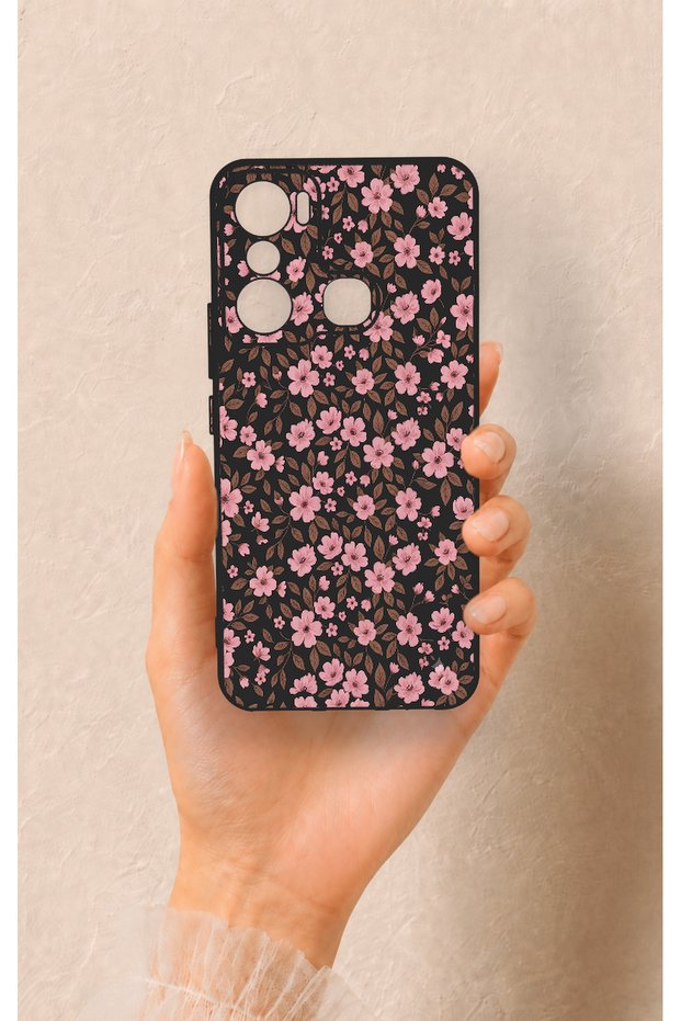 Infinix Hot 20I Compatible Mini Pink Flower Pattern Silicone Case