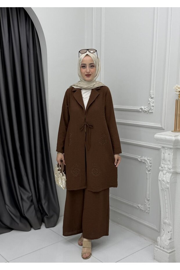 Special Design Brown Azalea Model Women's Hijab Double Set