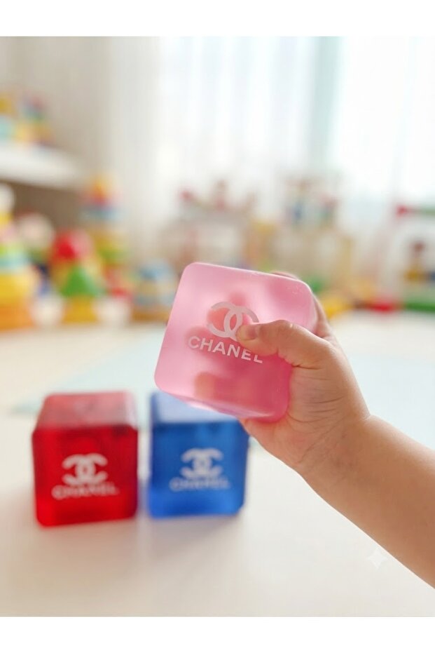 Inspired Nice Cube Squishy Toy | Choose 1 Color Red Blue Pink ( Any colour ) | CC Logo TPR Stress Relief Cube | Retail Display Box