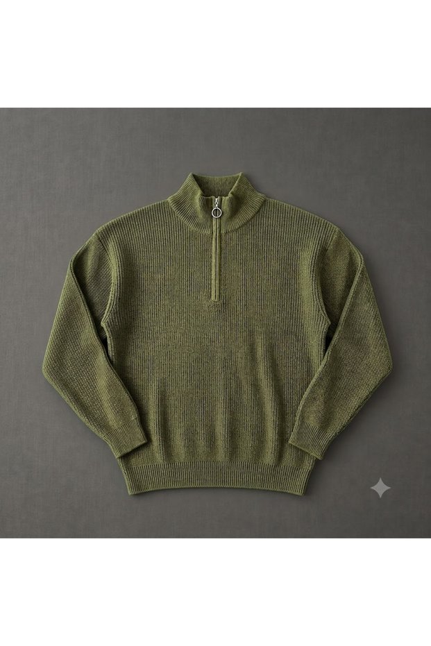 Men's Long-Sleeved Stand-Up Collar Thick Knit Sweater Casual Winter Turtleneck Basic Zipper-Up High-Neck Thessaloniki Knitted