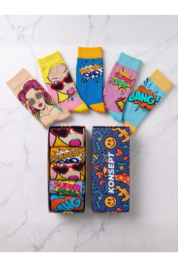 Pop Art Retro Left and Right 5-Piece Boxed Sock Set
