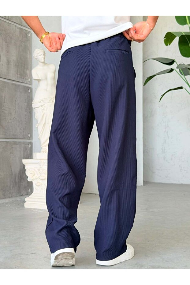 Ottoman Fabric Baggy Pants - Dark Blue