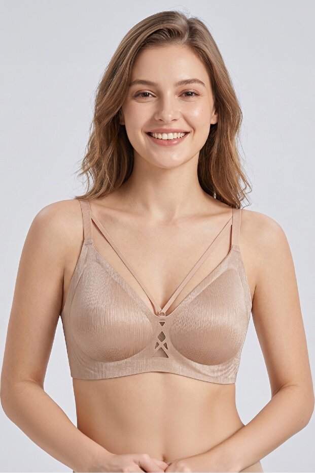 Shiny Fabric Laser Cut Bra with Strap Detail