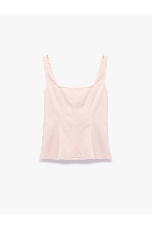 Cotton Sleeveless Zipper Detailed Slim Fit Square Neck Blouse
