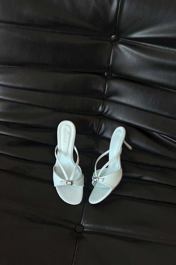 Centro Women's Heeled Leather Sandals Baby Blue