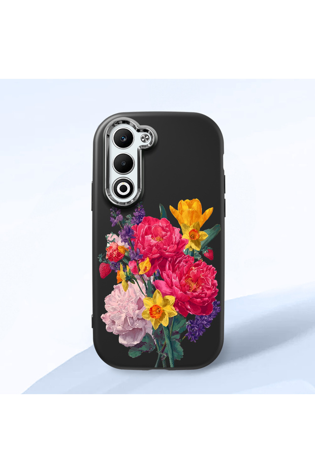 Oppo A5 Compatible Case Camera Protective Black Silicone Couple Phone Case with Floral Pattern