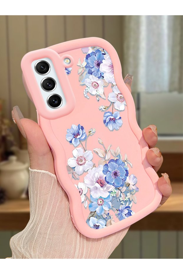 Samsung Galaxy S21 Fe Compatible Case Camera Protector Pink Silicone Couple Phone Case Floral Pattern