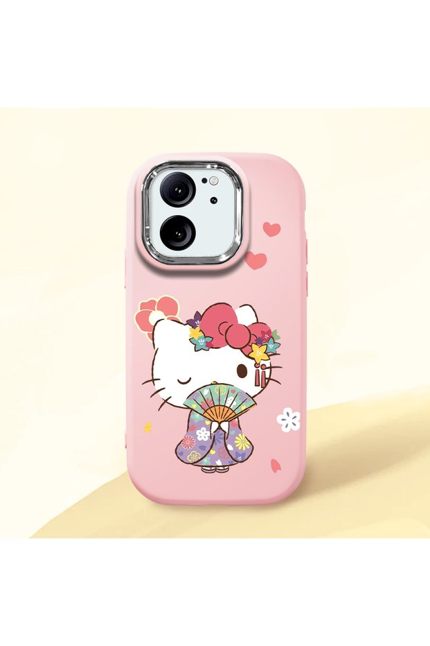 Mi 13t Compatible Case Camera Protector Pink Silicone Couple Phone Case with Kitty Pattern