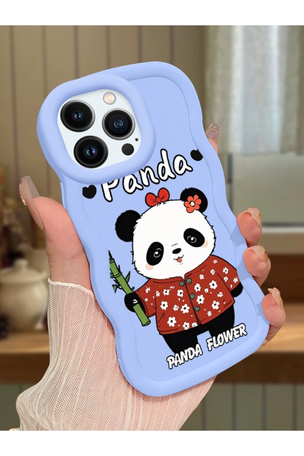iPhone 13 Pro Max Compatible Case Camera Protector Blue Silicone Couple Phone Case Panda Pattern