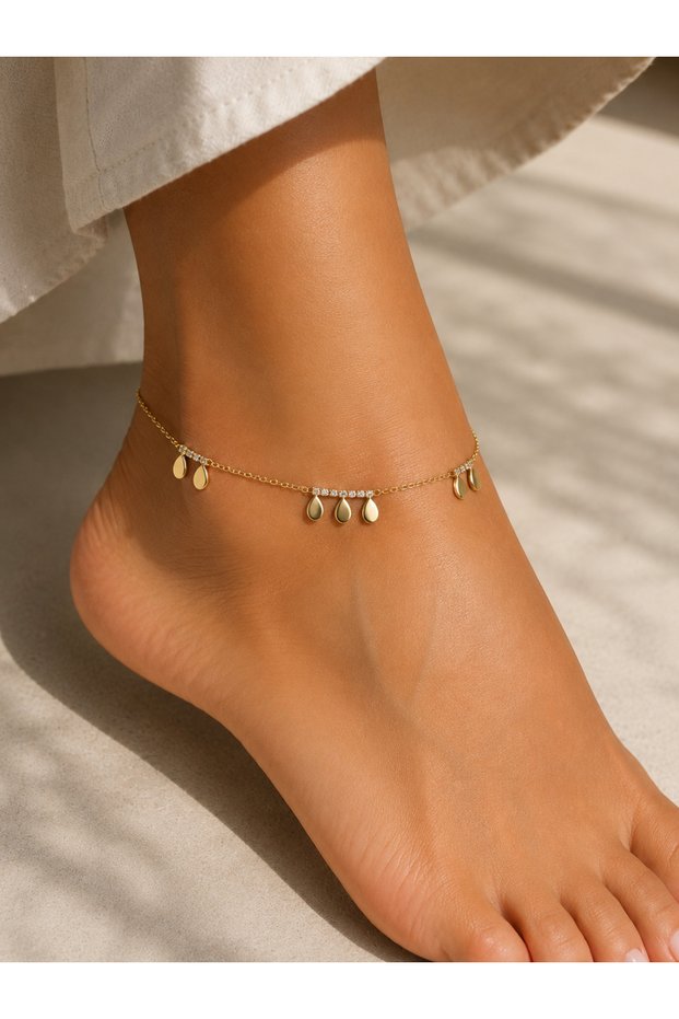 Gold Elegant Zircon Stone Sequin Simy Anklet