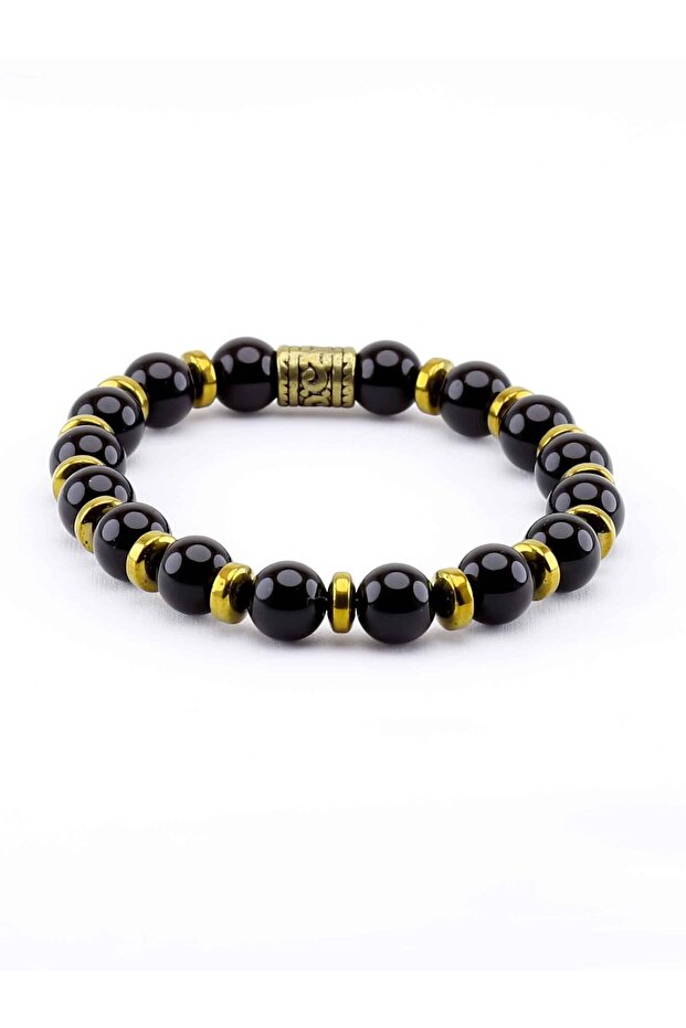 Natural Stone Onyx Hematite Natural Stone Men's Bracelet Eub14Oh