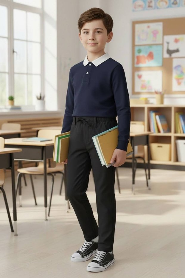 Boys' School Trousers, Lycra Polyviscon Fabric, Classic Cut, Flexible and Comfortable School Uniform