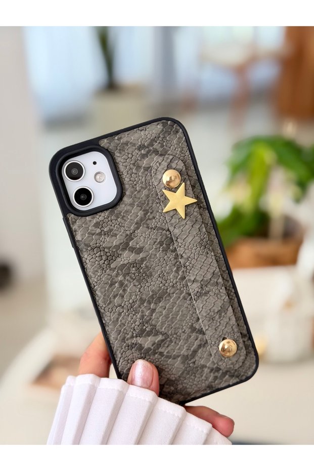 Star Design Leather-Look Flexible Silicone Case with Holder Compatible with iPhone 11