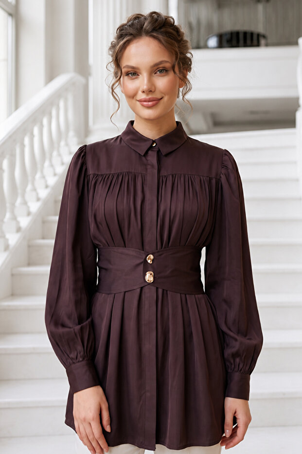 Wide Belted Shirt S0134 Plum