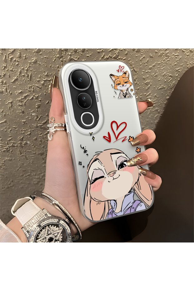 Vivo V50 Lite 4G/5G Compatible Heart-Themed Fox Rabbit Printed Case, Matching Cover for Friends and Couples