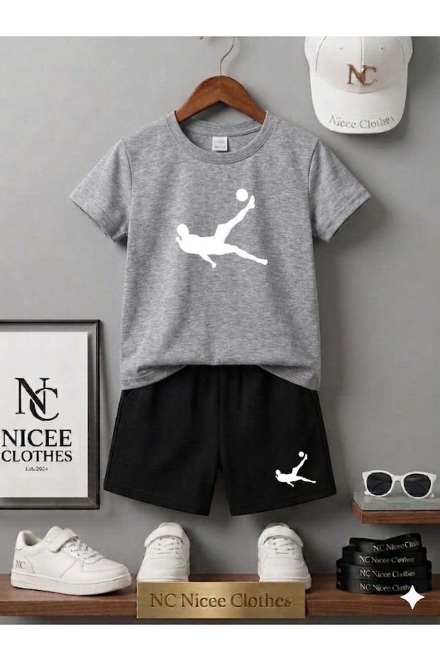 Summer Children's T-Shirt Shorts Unisex (White Röveşeta Printed)