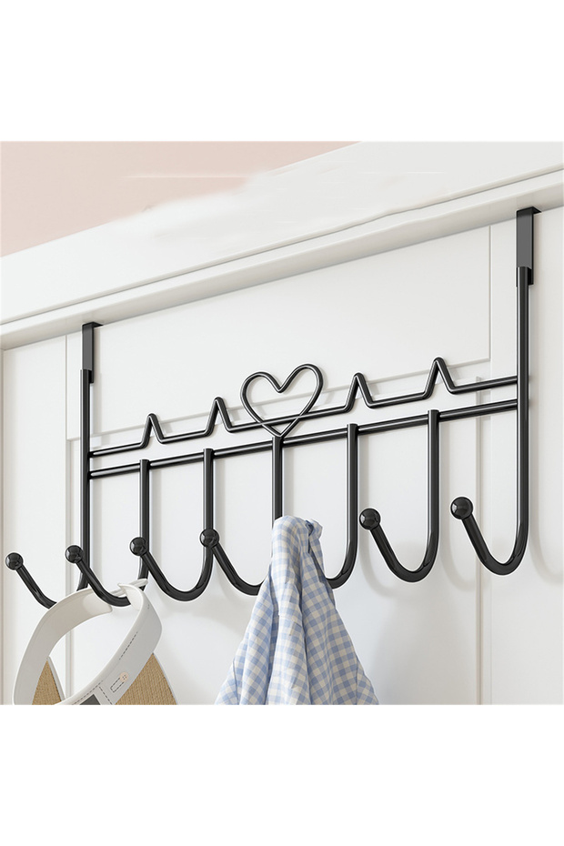 Door Hooks, Towel Racks, Coat Racks with 7 Hooks, Metal Hanging Storage Rack for Clothes, Coats, Hats, Towels, Keys, Home, Office, Kitchen