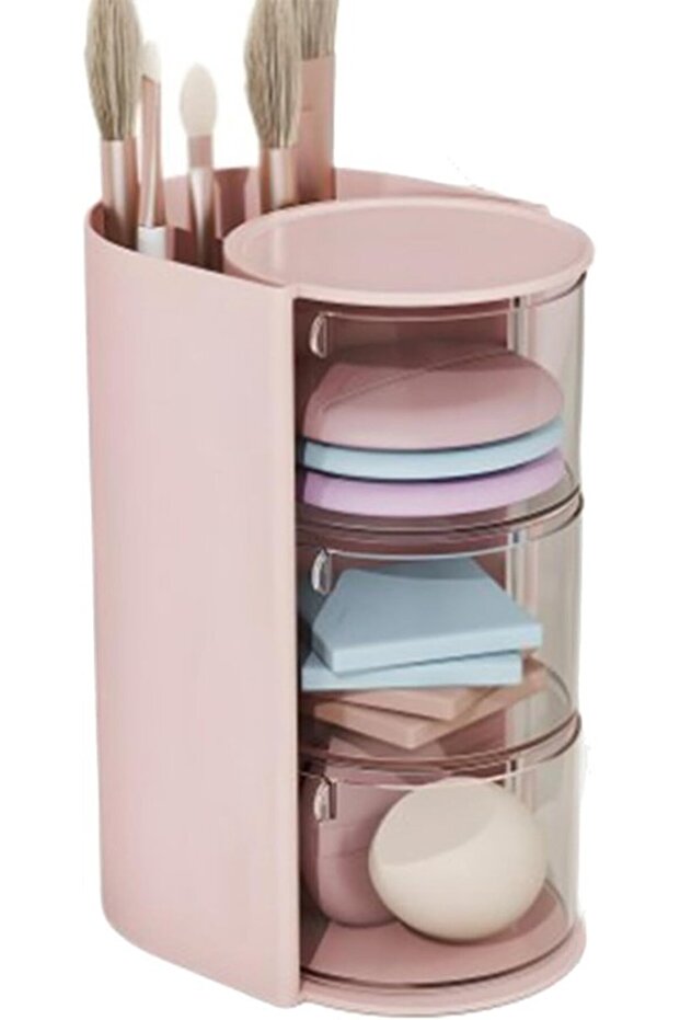 Makeup Organizer - Cosmetics Drawer - Store Beauty Products - 360 Degree Rotatable - Large Capacity - Pink