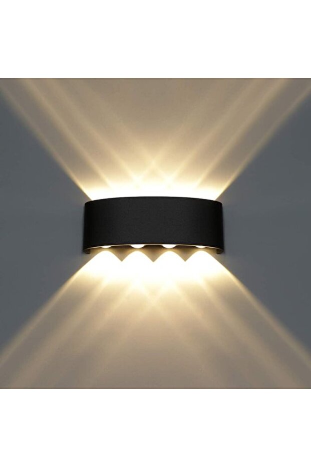 8W waterproof modern sensor wall lamp, top and bottom LED lighting, ABS wireless magnetic lamp, no wiring, tri-color (black).