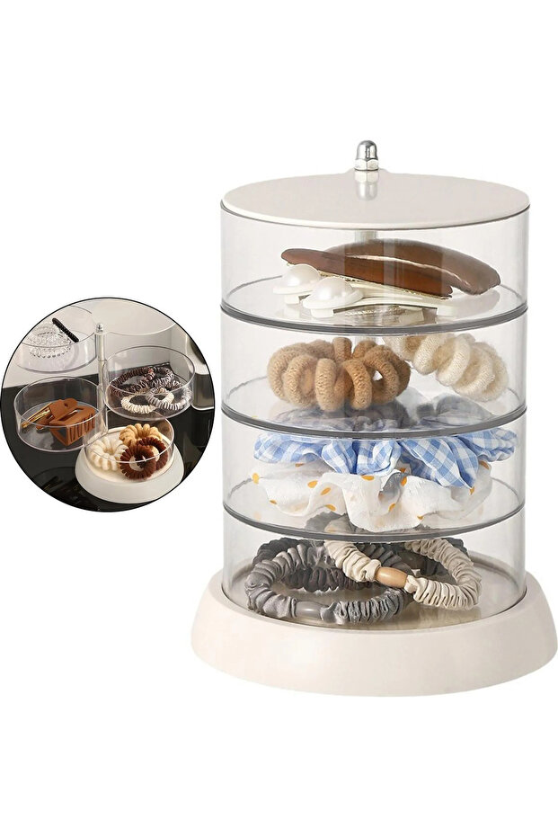 Two sets of five-layer rotating jewelry boxes, with a transparent multi-layer design, suitable for storing cosmetics and jewelry.