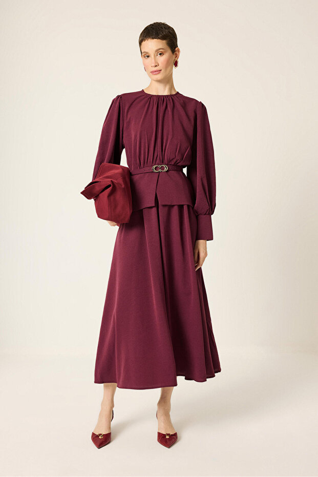 Belt Detailed Tunic Skirt Set