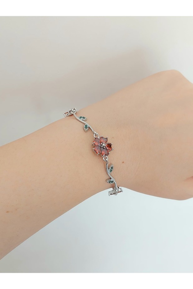 Zircon Stone Waterway Leaf Flower Ivy Steel Bracelet