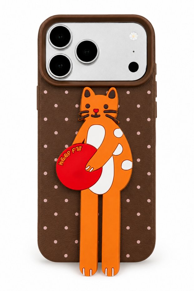 iPhone 17 Pro / 18 Pro Compatible Soft Touch Silicone Phone Case with Stand and 3D Cat Figure