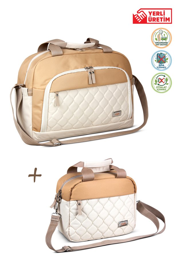 Urban&Food 3-Piece Mother Baby Care Backpack Shoulder Thermos Newborn Hospital Travel Set-Cream