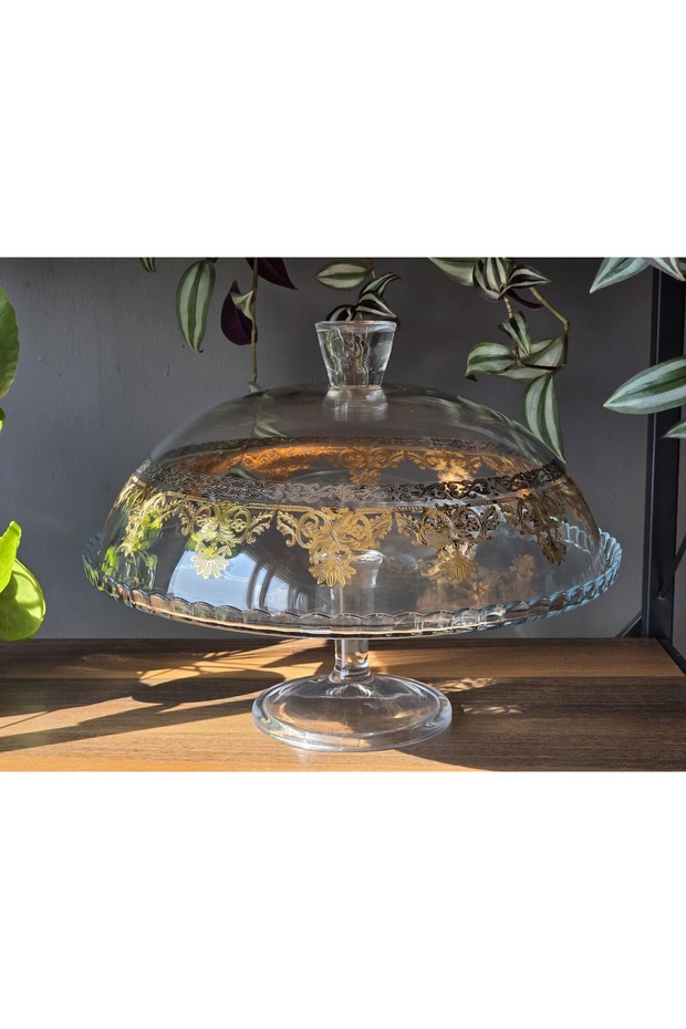Cake Cupboard with Lid - 2 Pieces with Stands Handmade Crystal 24K Gold Embellished Presentation Tray Victoria