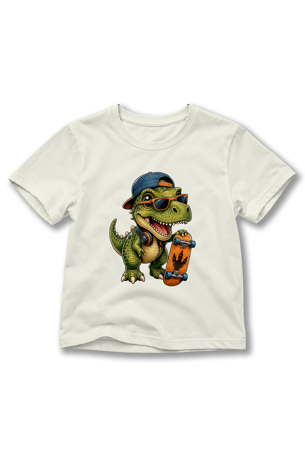 Kids' Skateboarding T-Rex Dinosaur Print Crew Neck Short Sleeve T-Shirt