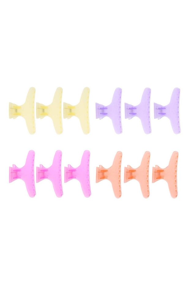 12-piece set of translucent hair clips, hairpins, and claw clips for hair styling.
