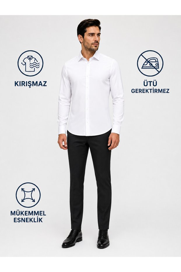 Long Sleeve Slim Fit Non Iron Iron-Free Cotton Classic Shirt