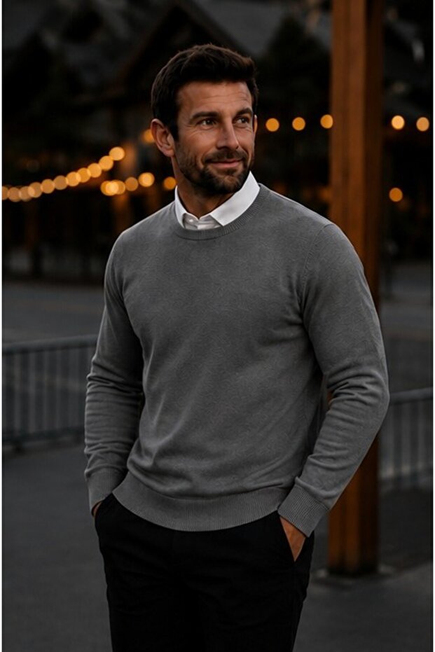 Men's Basic Winter Long Anthracite Sweater