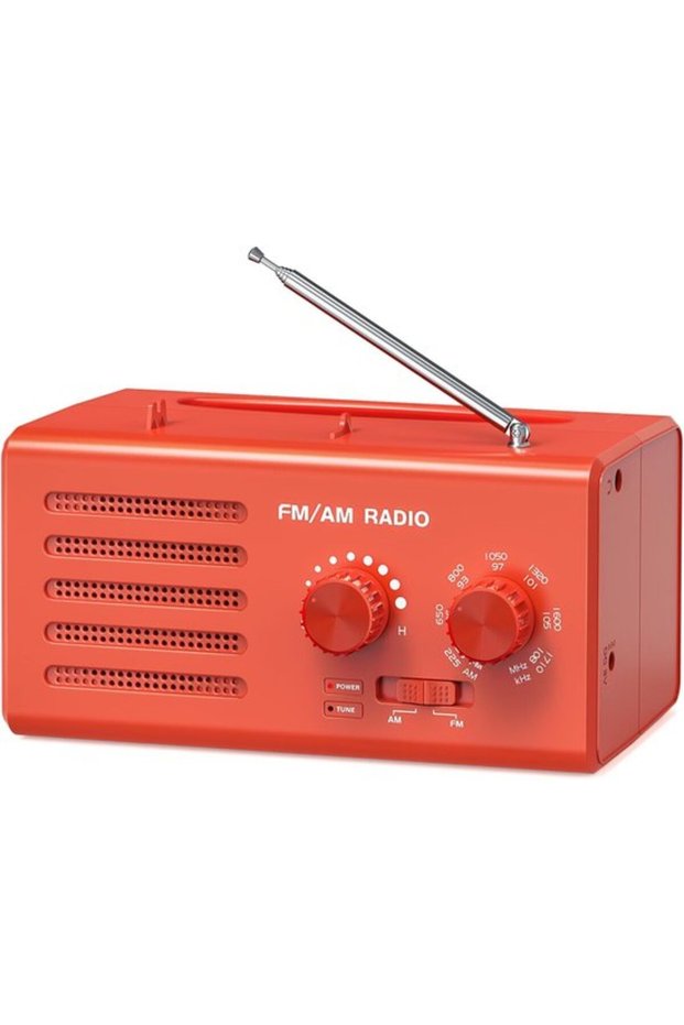 Emergency AM/FM transistor radio, battery-powered portable pocket radio with speaker and headphone jack for camping
