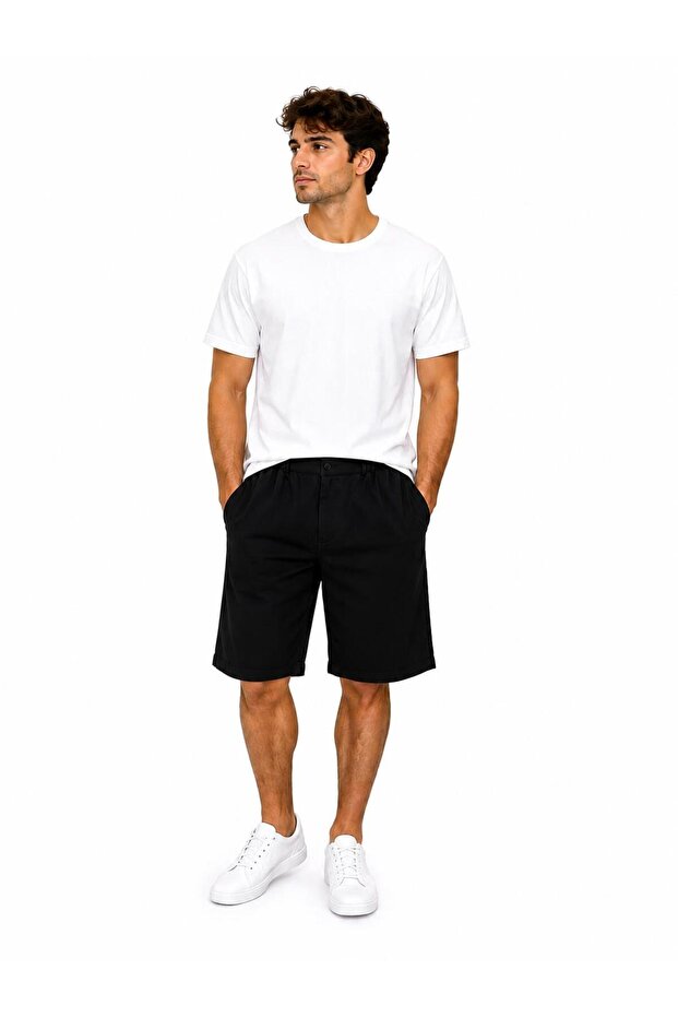 Men's Cotton Linen Textured Elastane Shorts with Pockets