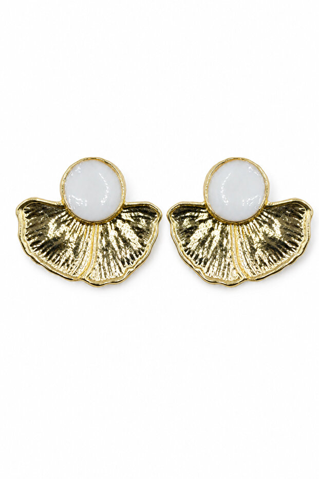 Yellow Color Fan Design White Stone Detailed Stylish Bijouterie Earrings