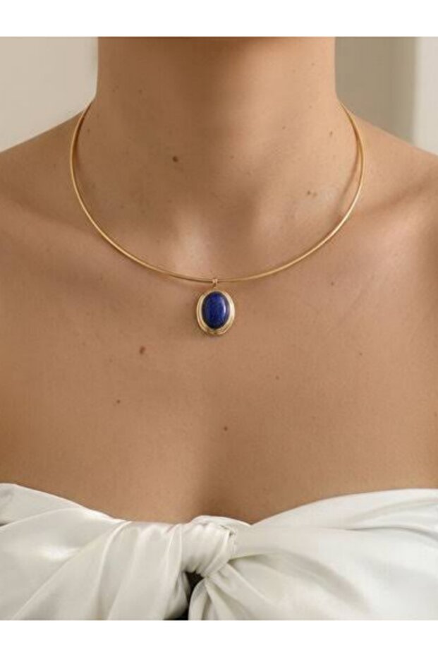Steel Gold Plated Natural Stone Choker Necklace