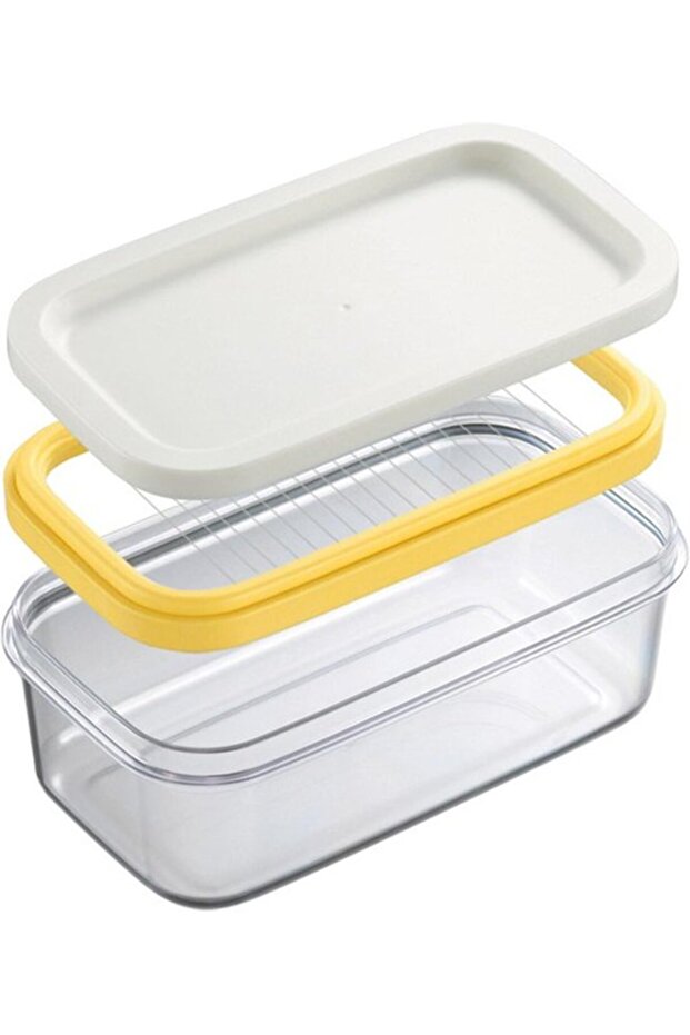 Butter Dish with Lid & Knife - Refrigerator Cheese Storage Box - Yellow - 10x17x7 cm