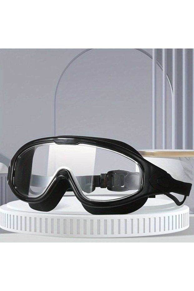 Adult swimming goggles with wide field of vision and anti-fog function, waterproof and with clear vision, equipped with earplugs, made of PC lenses